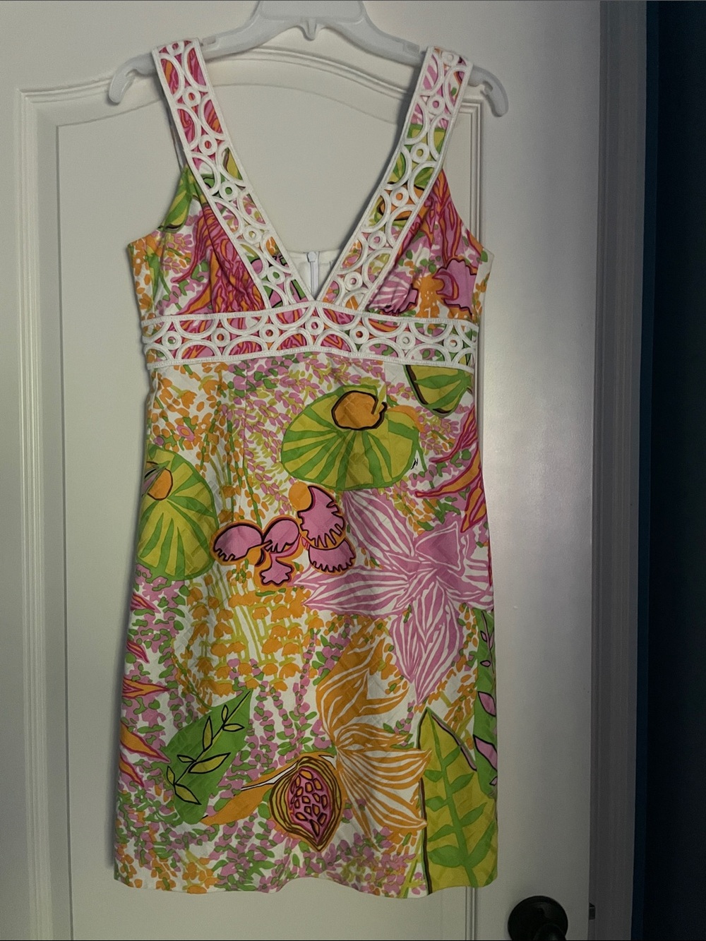 Trina Turk Pink Green Yellow Floral V-neck Sleeveless Dress
